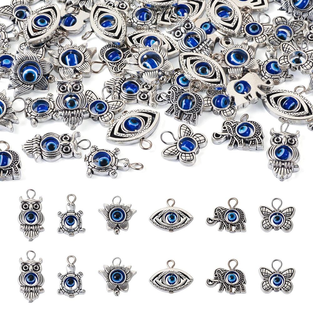 4999 60pcs Blue Evil Eye Charms Pendant Alloy Vintage Tibetan Evil Eye